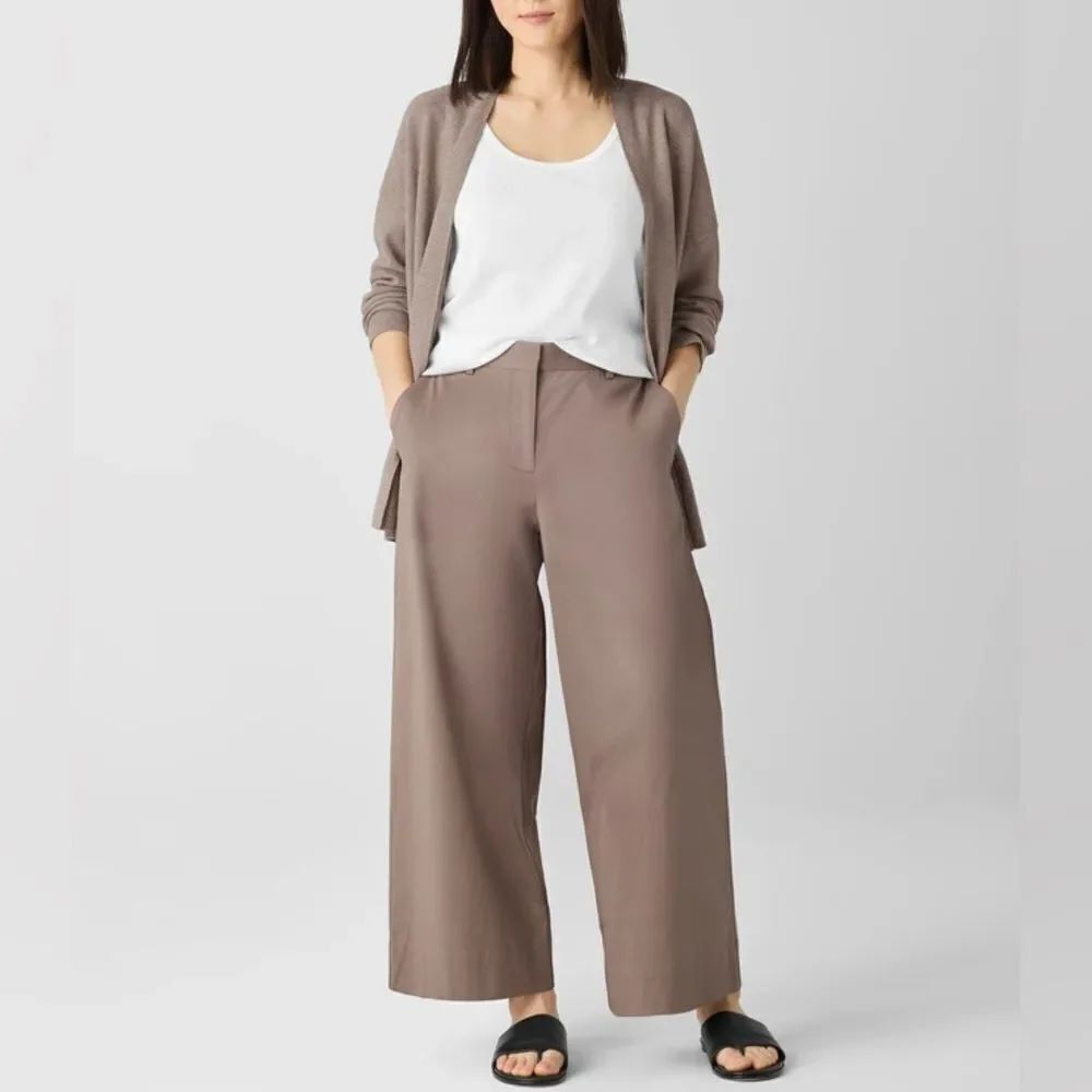 Eileen Fisher Stretch Cotton Twill Wide Leg Trouser Pant Cocoa